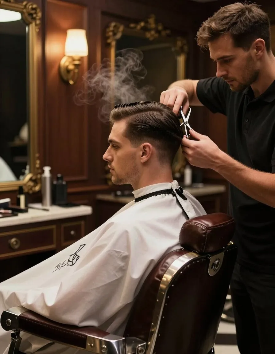 Classic fade haircut, profile view